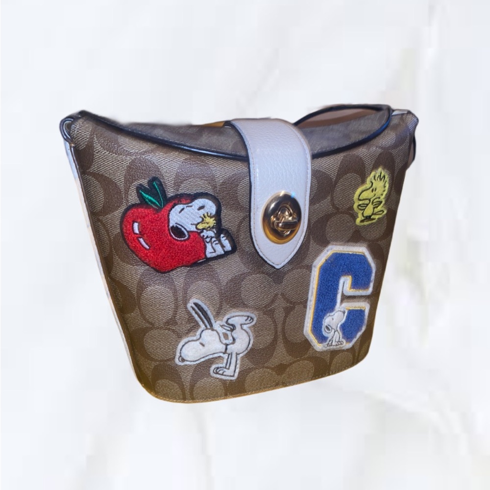Coach X Peanuts Addie Crossbody In Signature Canvas With Varsity Patches